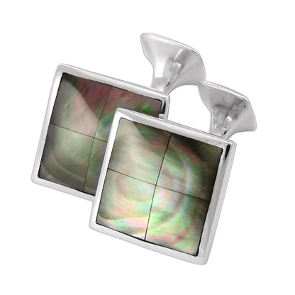 Sterling Silver Black Shell Square Cufflinks