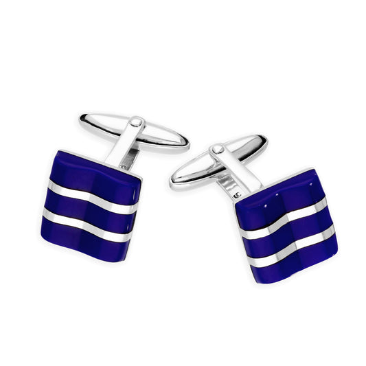 Sterling Silver Lapis Square with Lines Cufflinks