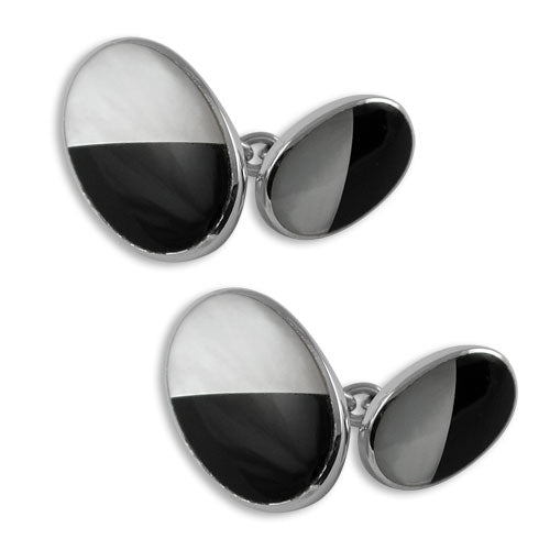 Sterling Silver Mother of Pearl & Onyx Double Sided Cufflinks