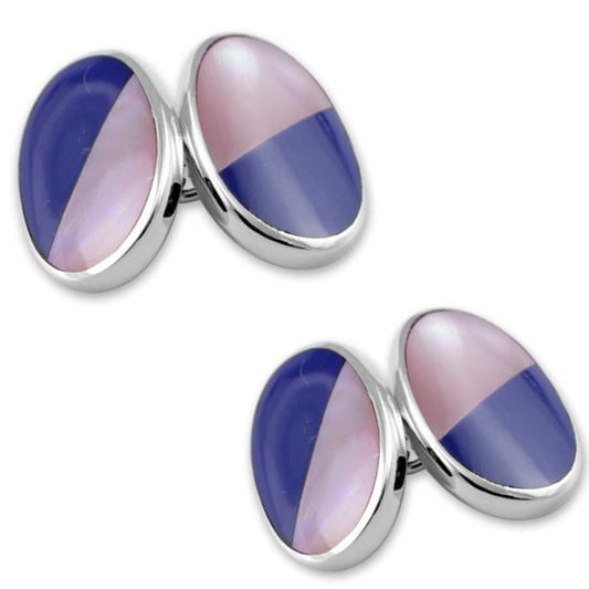Sterling Silver Large Lapis and Light Pink Shell Cufflinks
