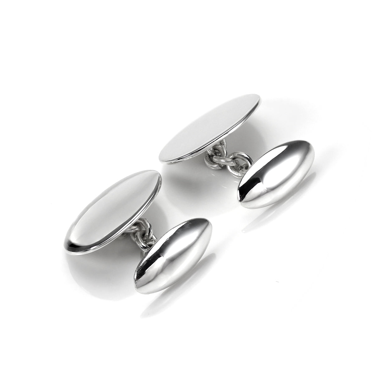 Sterling Silver Plain Oval Chain Cufflinks