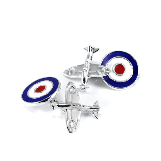 Sterling Silver Spitfire Plane with RAF Roundel Cufflinks