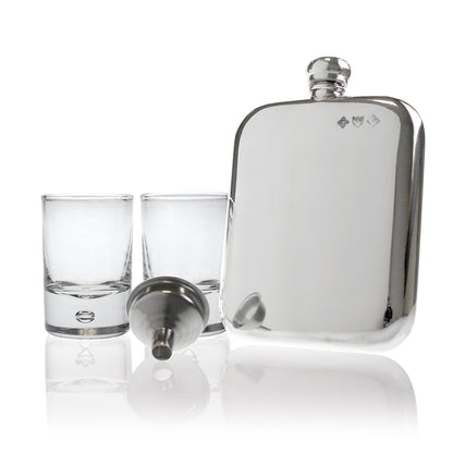 6oz Pewter Flask & 2 Double Shot Bubble Glasses