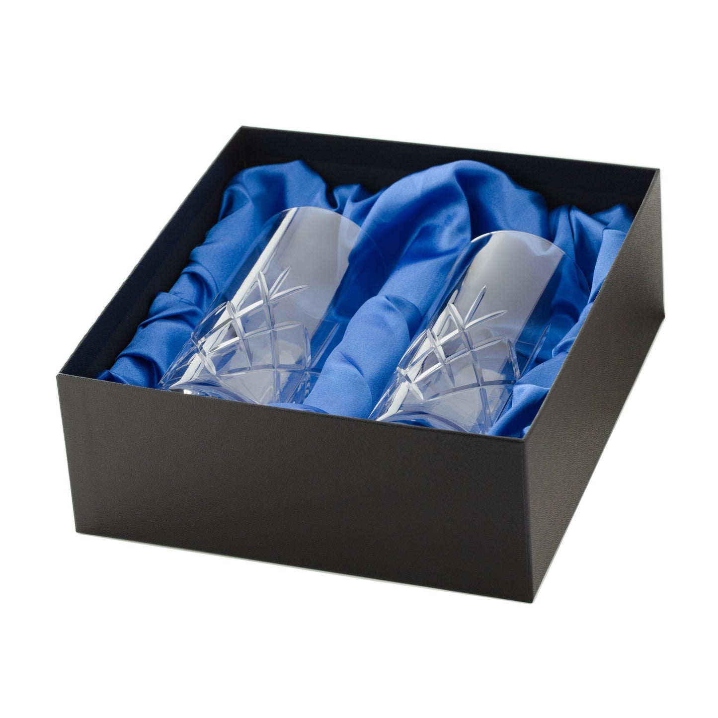 Set of 2 Hand Cut Crystal High Ball Glasses