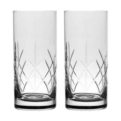 Set of 2 Hand Cut Crystal Engravable High Ball Glasses