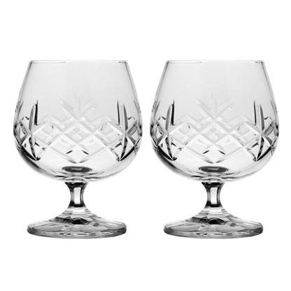 Set of 2 Large Hand Cut Crystal Brandy Glass