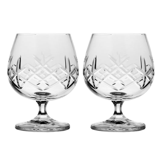 Set of 2 Large Hand Cut Crystal Brandy Glass