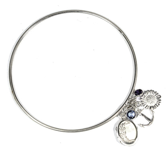 Locket Cluster Bangle with Anchor Sunflower Blue & Purple Cubic Zirconia Charms