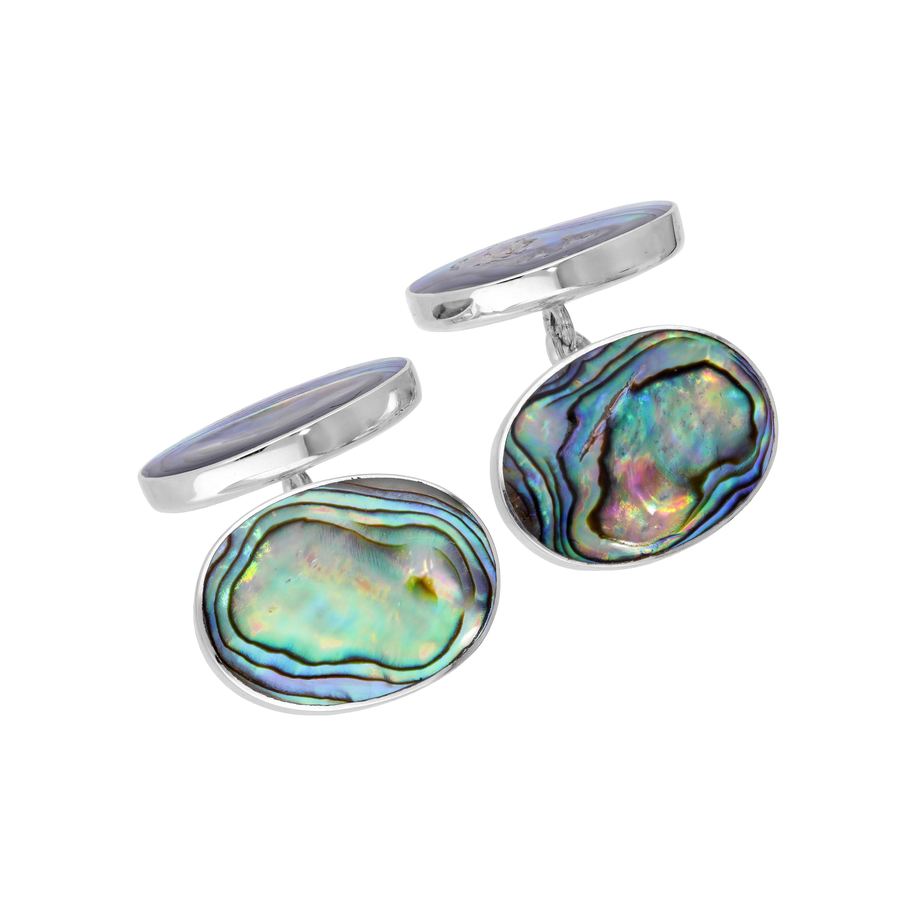 Sterling Square Cufflinks, Sterling Abalone Cufflinks, good Vintage Sterling Silver and Abalone Inlay Tropical Leaf Design Cufflinks