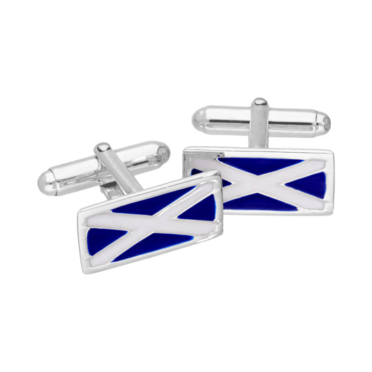 Sterling Silver & Enamel Scottish Flag Swivelback Cufflinks