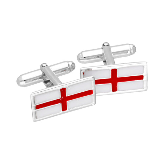 Sterling Silver & Enamel English Flag Swivelback Cufflinks