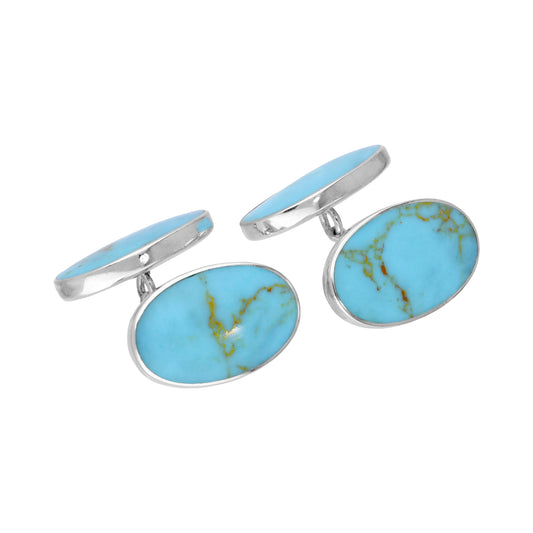 Sterling Silver & Turquoise Oval Double-Sided Cufflinks