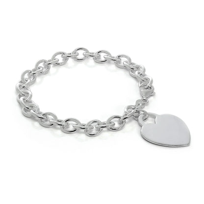 Sterling Silver 7 Inch Charm Bracelet with Large Engravable Heart Tag