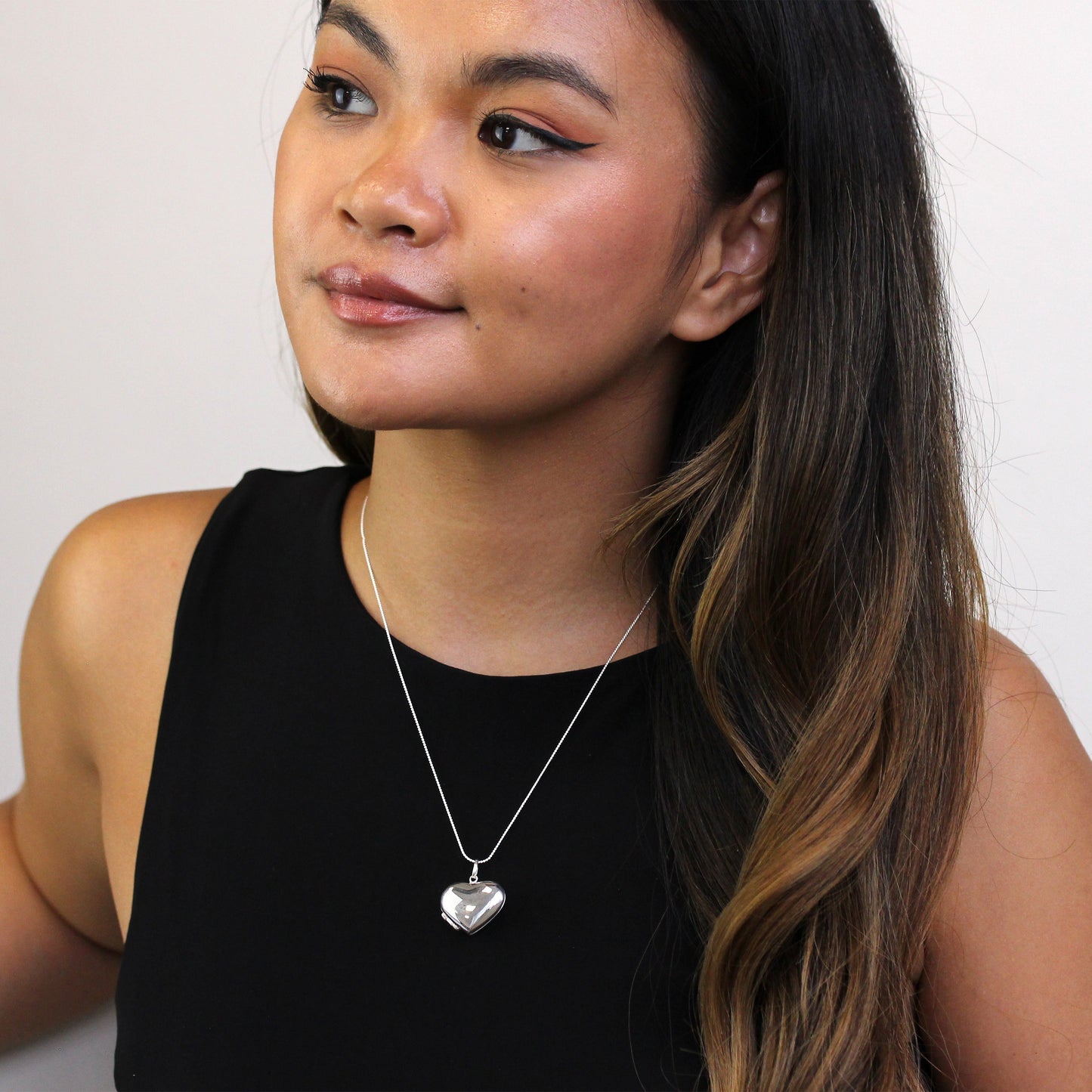 Large Sterling Silver Puffed Heart Locket Pendant Necklace 16 - 22 Inches