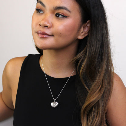 Large Sterling Silver Puffed Heart Locket Pendant Necklace 16 - 22 Inches