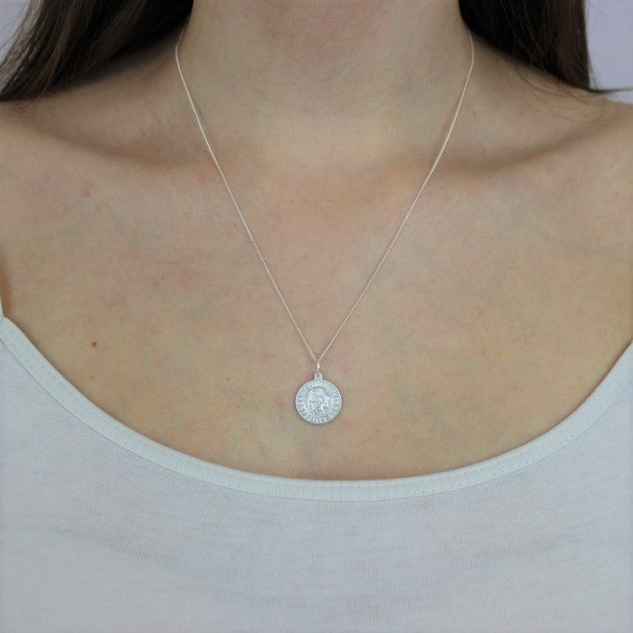 Matt Sterling Silver Saint Christopher Medal Pendant Necklace 16 - 22 Inches