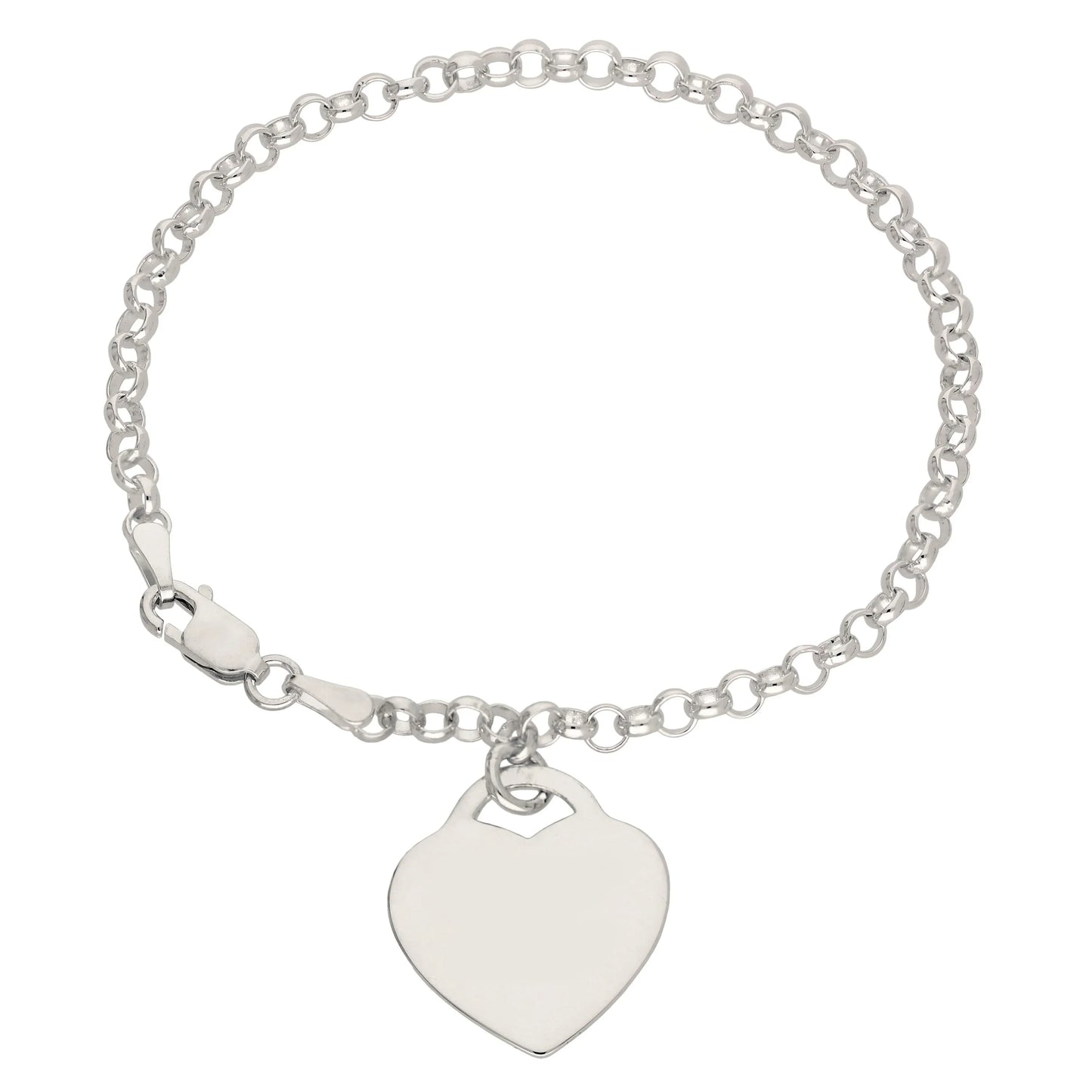 Sterling Silver 7 inch Bracelet Engravable Padlock Heart