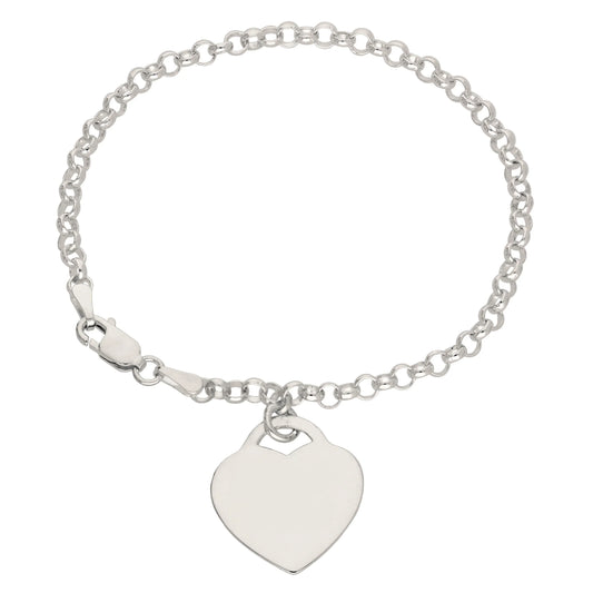 Sterling Silver 7 inch Bracelet Engravable Padlock Heart