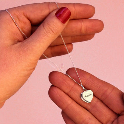 Sterling Silver Engravable Heart Pendant Necklace 16 - 22 Inches