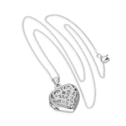 Sterling Silver Filigree Heart Locket on 18 Inch Chain