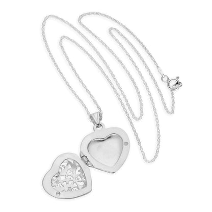 Sterling Silver Filigree Heart Locket on 18 Inch Chain