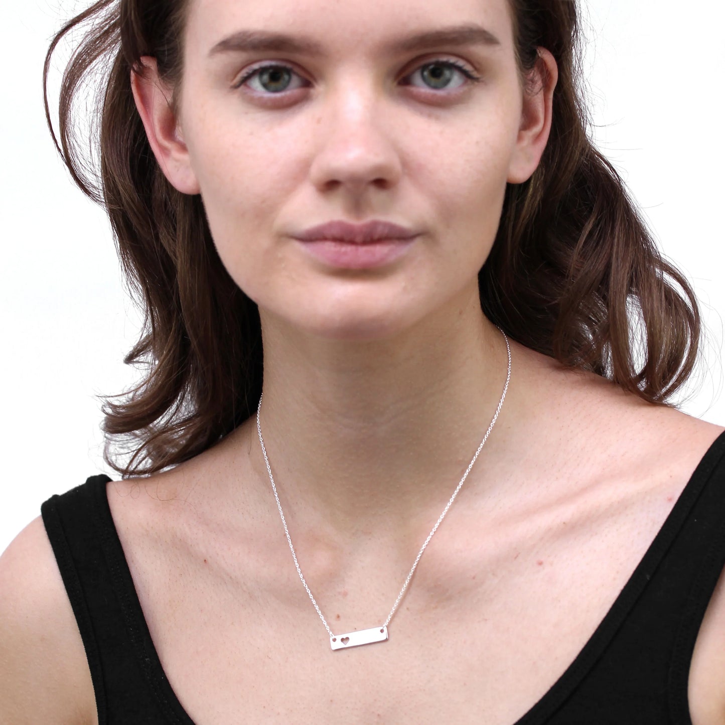 Sterling Silver 17 Inch Necklace with Engravable Bar & Heart