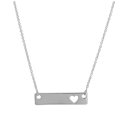 Sterling Silver 17 Inch Necklace with Engravable Bar & Heart