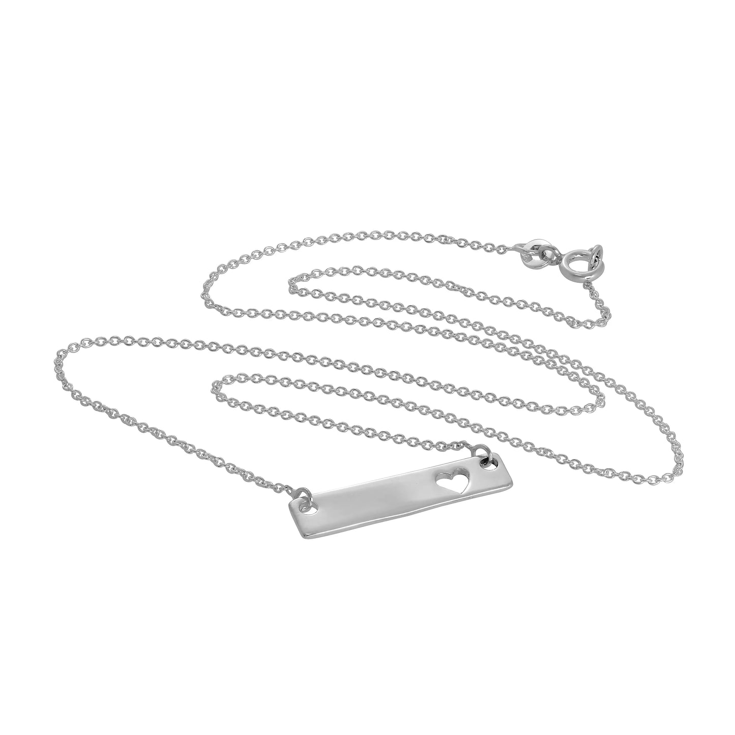 Sterling Silver 17 Inch Necklace with Engravable Bar & Heart