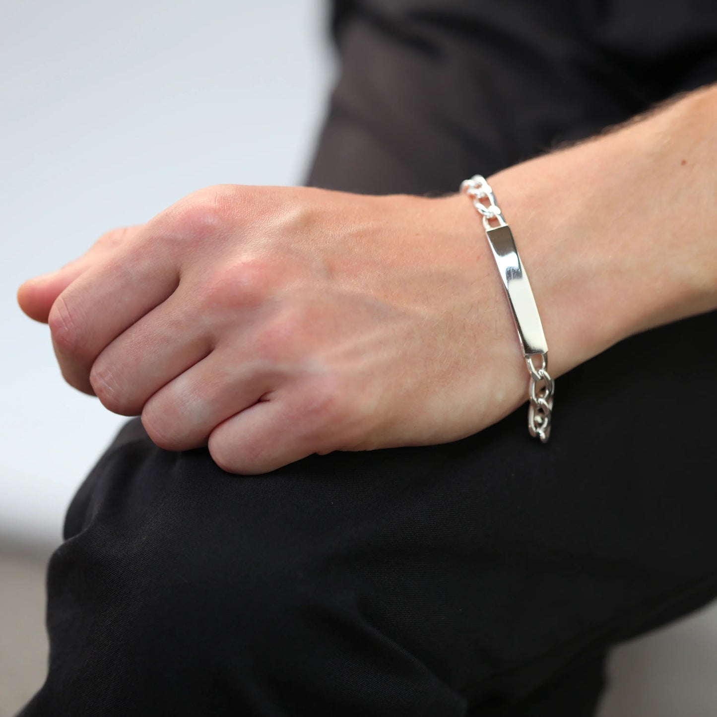 Sterling Silver 7mm Diamond Cut Curb Mens Engravable ID Bracelet 8 Inches