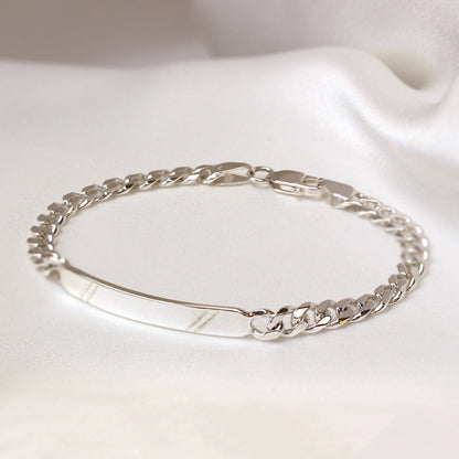 Sterling Silver 6mm Diamond Cut Curb Engravable Mens ID Bracelet 8 Inches
