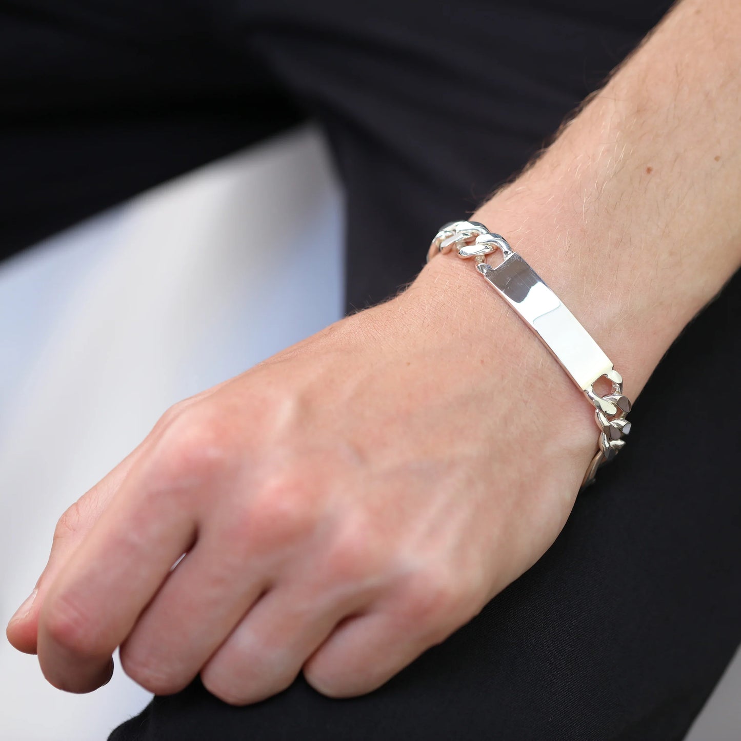 Sterling Silver Thick Heavy 11mm Curb Figaro ID Plate Bracelet 7 - 8 Inches