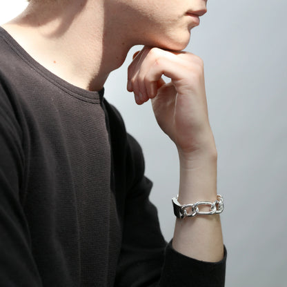 Sterling Silver Mens Thick Heavy 8 Inch Hollow Chain Bracelet w Engravable Clasp