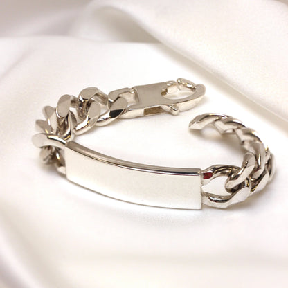 Sterling Silver Thick Heavy 15mm Curb Mens 8 Inch ID Bracelet