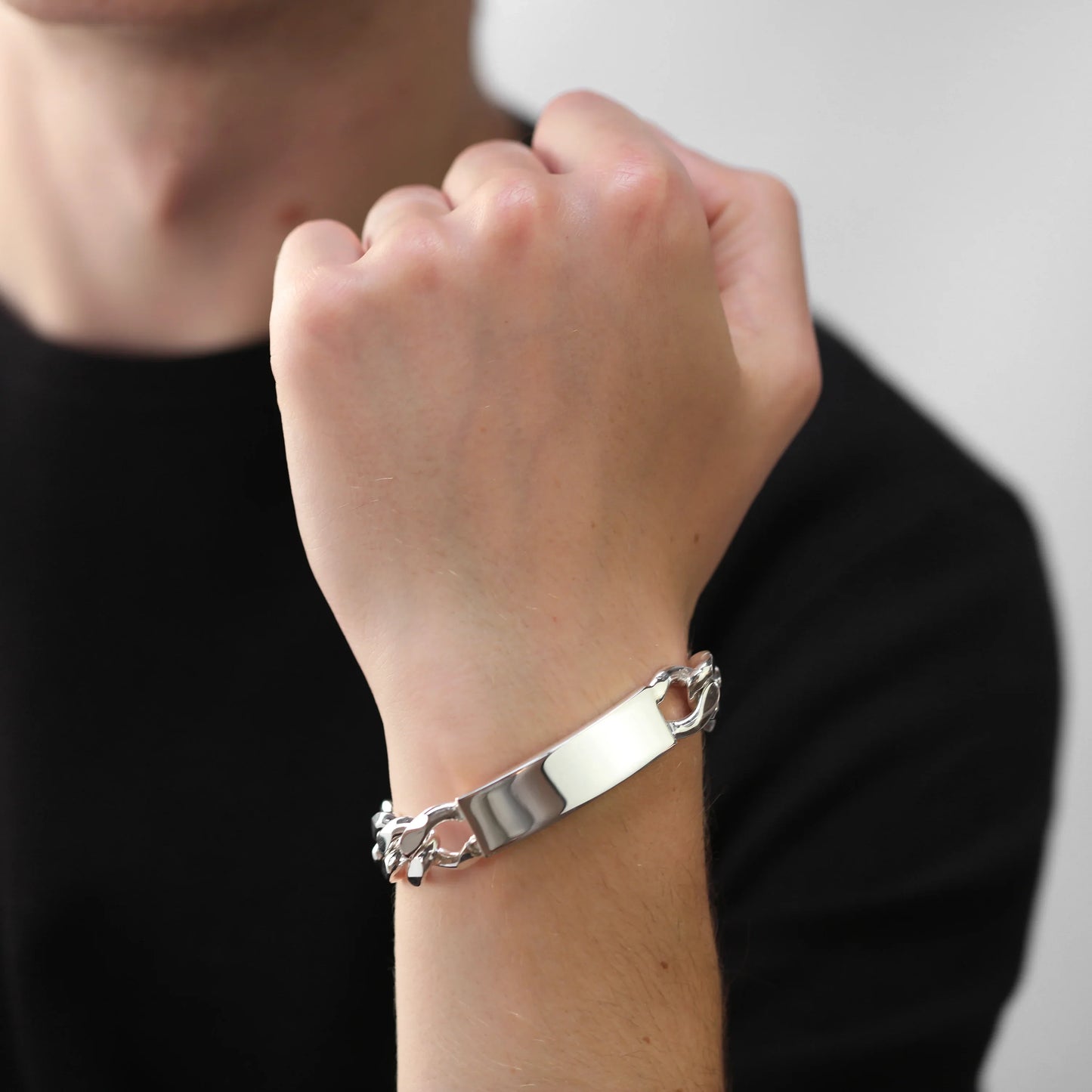 Sterling Silver Thick Heavy 15mm Curb Mens 8 Inch ID Bracelet
