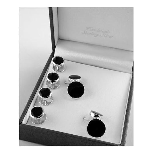 Sterling Silver Onyx Shirt Stud And Cufflink Set