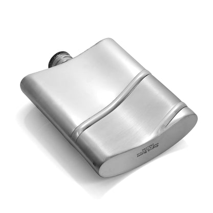 6oz Handmade Pewter Hip Flask with Diagonal Satin Band