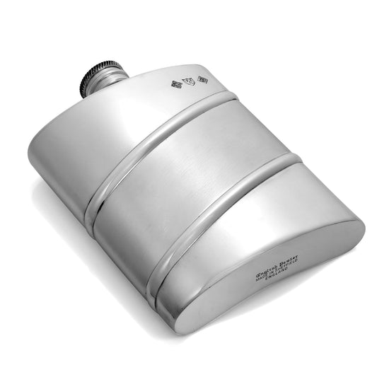 6oz Handmade Pewter Hip Flask with Diagonal Satin Band