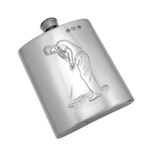 Handmade 6oz Pewter Golfer Hip Flask