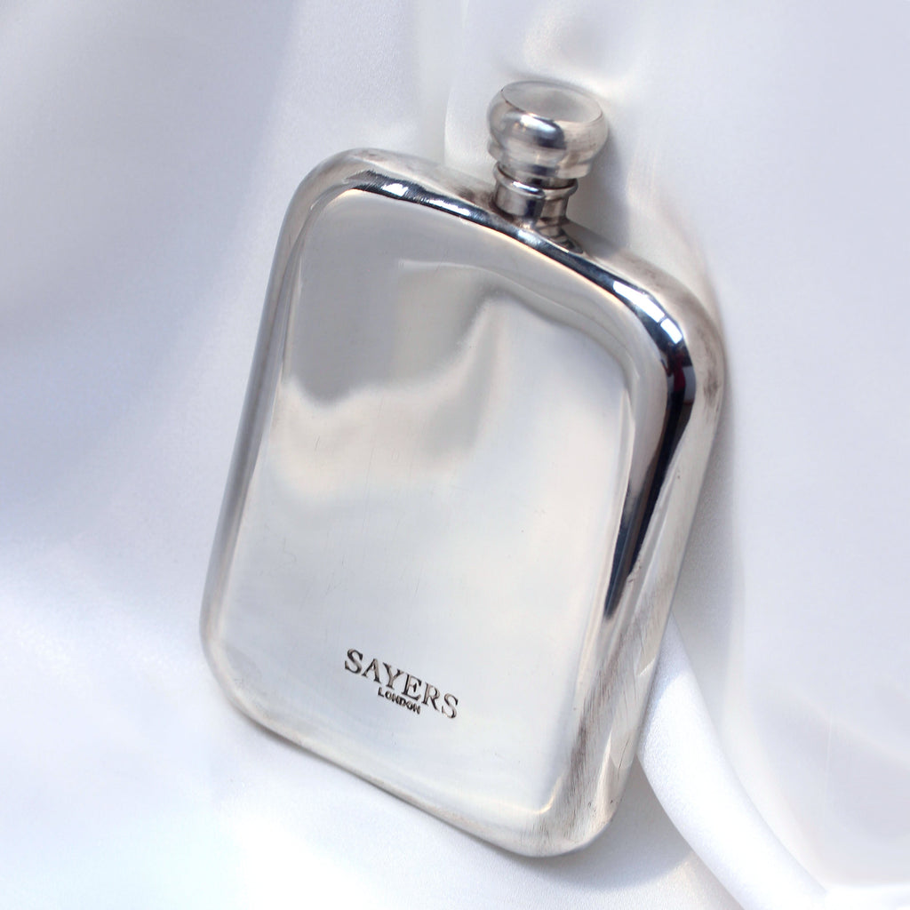 Engravable pewter hip flask example