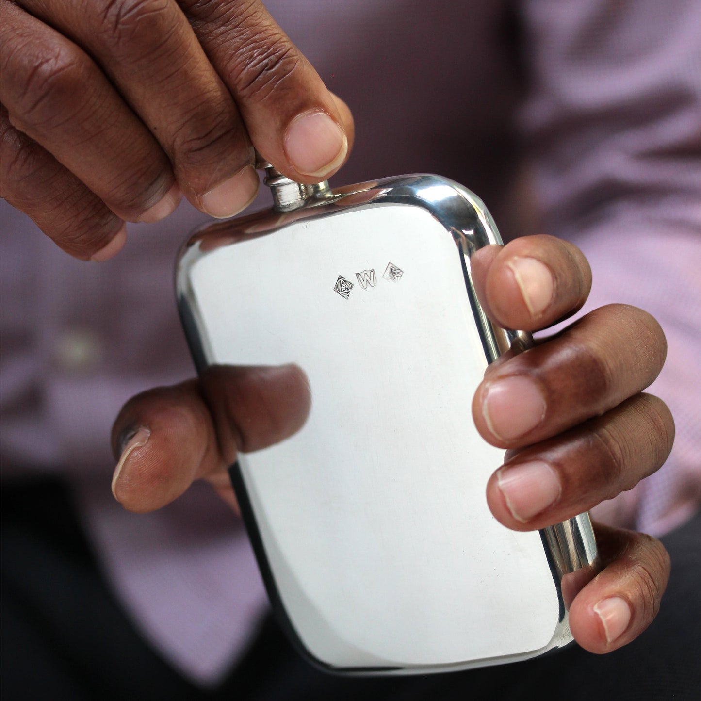 Sayers London 6oz Pewter Engravable Hip Flask & Leather Pouch