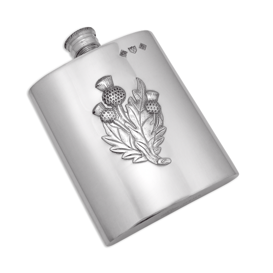 6oz Handmade Pewter Thistle Hip Flask