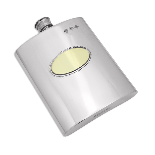 6oz Handmade Pewter Hip Flask with Brass Engraving Plate