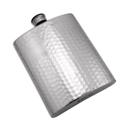 6oz Handmade Hammered Pewter Hip Flask with Engraving Plate
