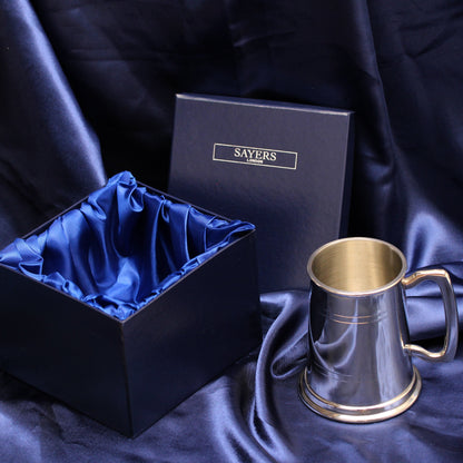 Handmade Pewter Double Band 1 Pint Tankard