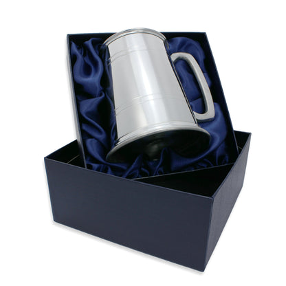Handmade Pewter Double Band 1 Pint Tankard