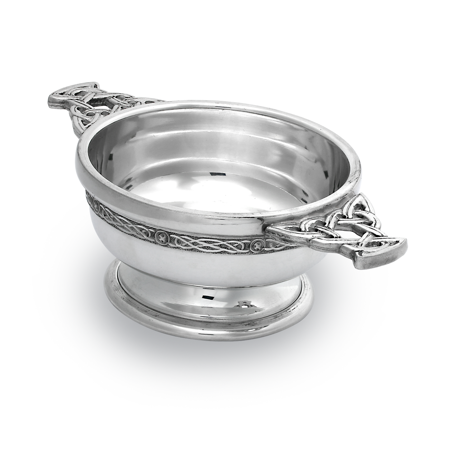 3.5 Handmade Pewter Quaich with Celtic Knot Handles & Band