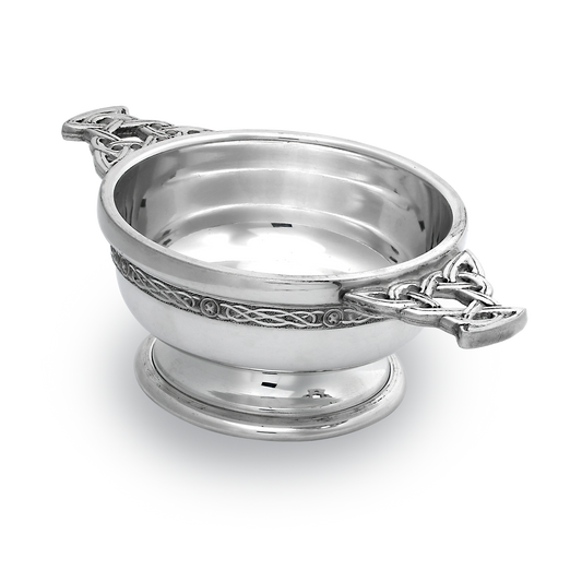 3.5 Handmade Pewter Quaich with Celtic Knot Handles & Band