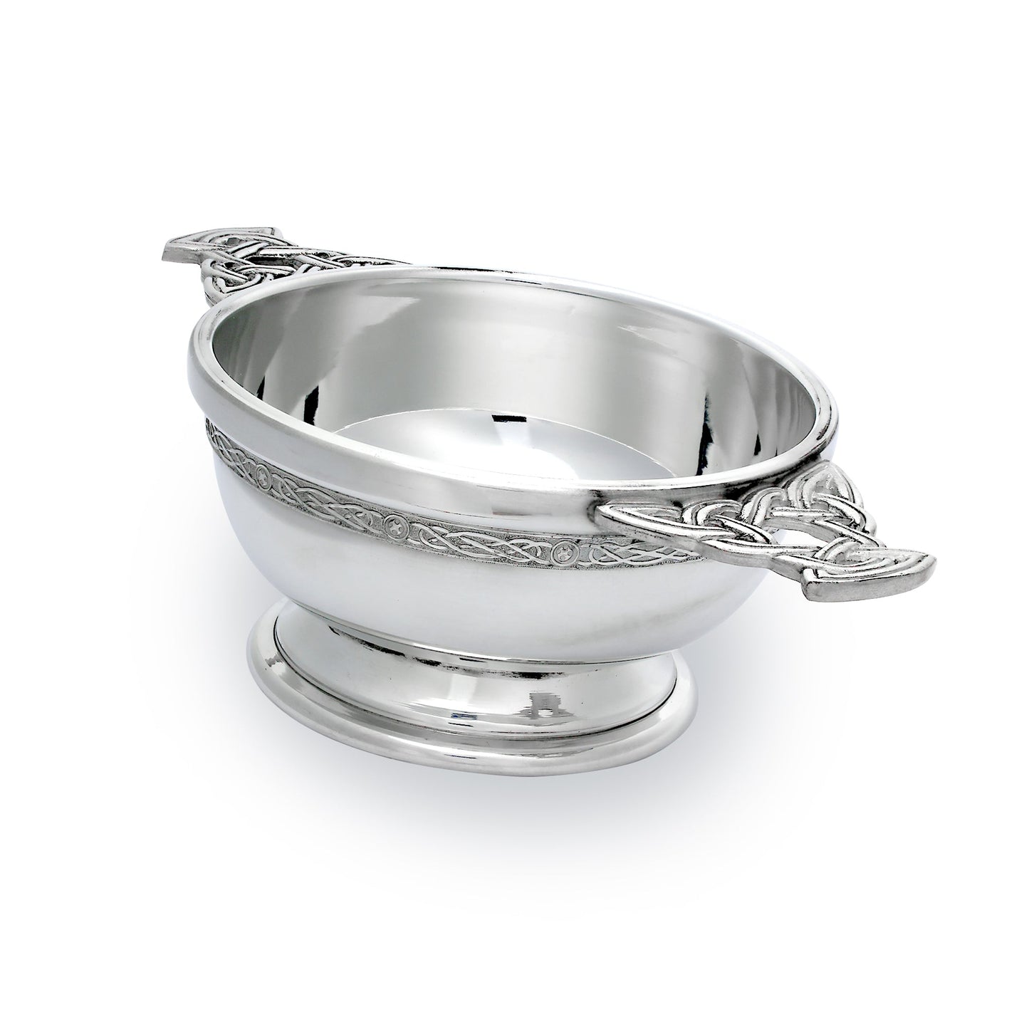 4.5 Inch Handmade Pewter Quaich with Celtic Knot Handles & Band