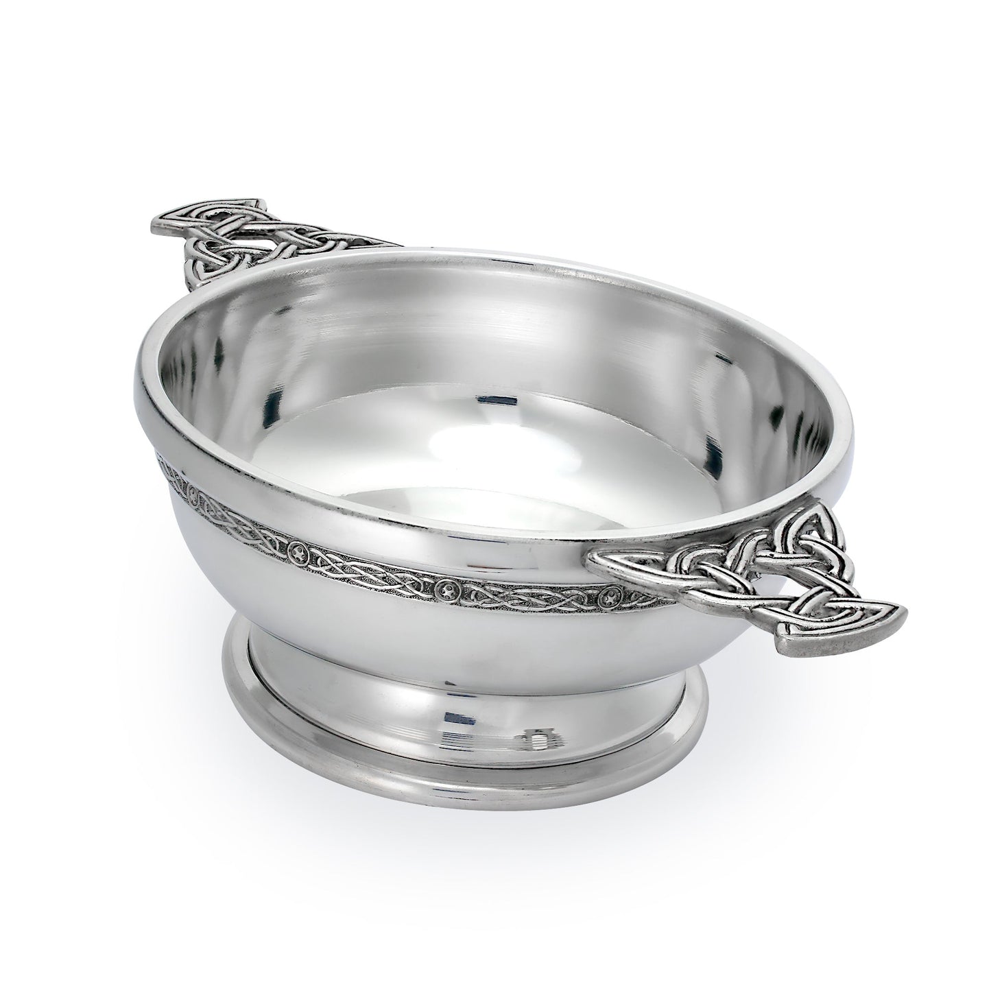 5 Inch Handmade Pewter Quaich with Celtic Knot Handles & Band