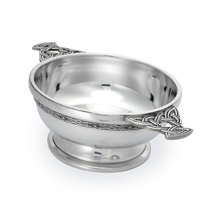 5 Inch Handmade Pewter Quaich with Celtic Knot Handles & Band